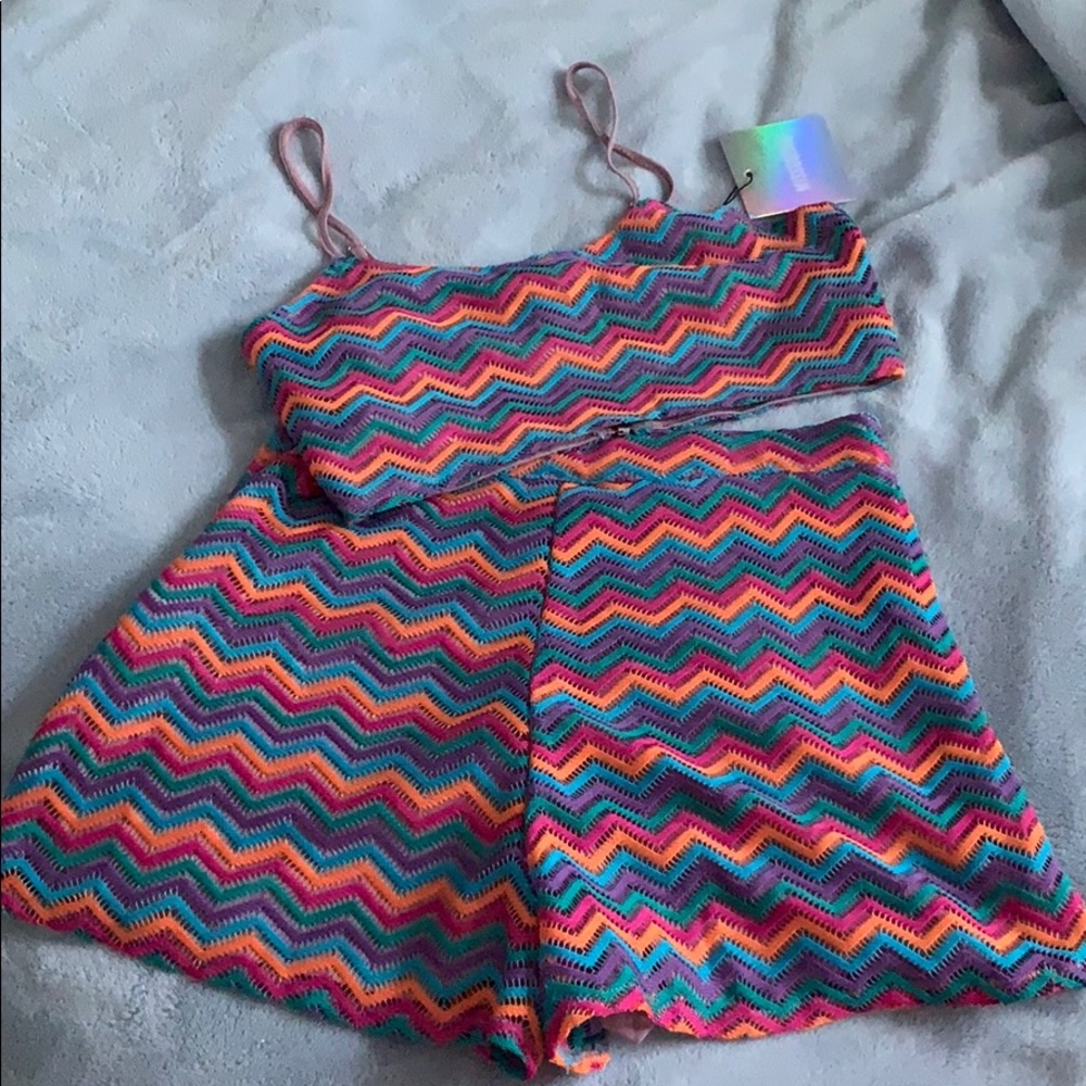 Pink Chevron Knitted Bralet And Shorts Co ord Set